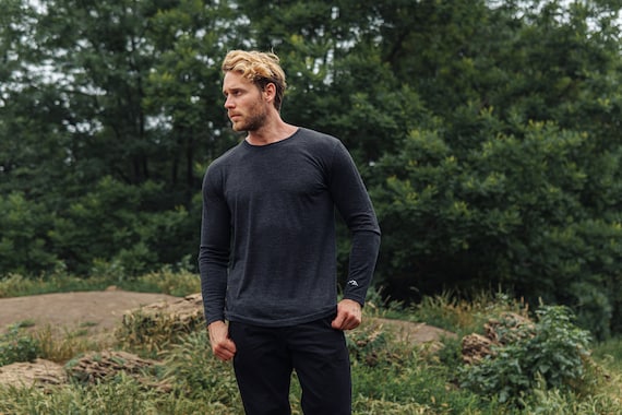 Men's Merino Wool Base Layer Shirt - Natural Long Sleeve Workout Top, Crewneck & V-Neck, Perfect Lounge Wear, Soft Activewear, Gift for him