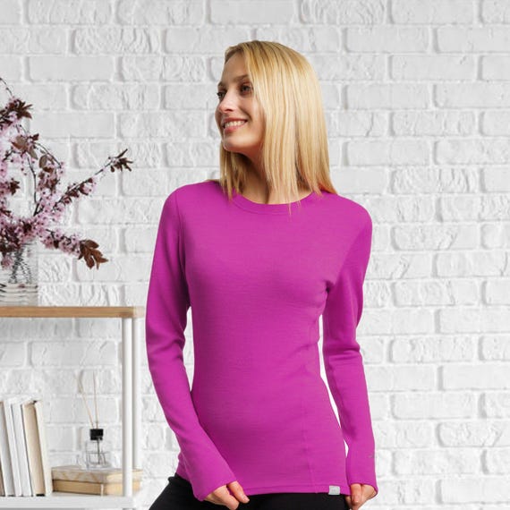 Base Layer thermal long sleeve merino wool shirt, gymwear women, ladies running gear, sweartshirt
