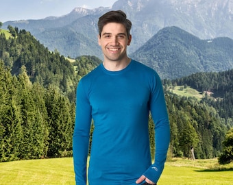 Merino shirt: Merino wool shirt base layer thermal shirts, thermal long sleeve mens undershirt, mens hiking clothes, runner gear, gymwear