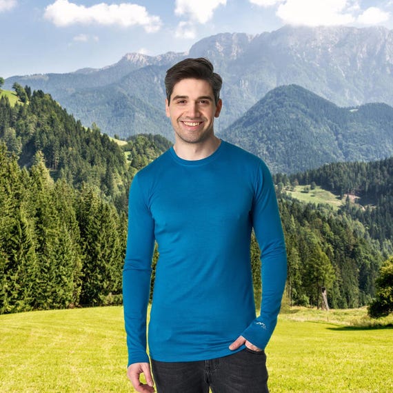 Merino shirt: Merino wool shirt base layer thermal shirts, thermal long sleeve mens undershirt, mens hiking clothes, runner gear, gymwear