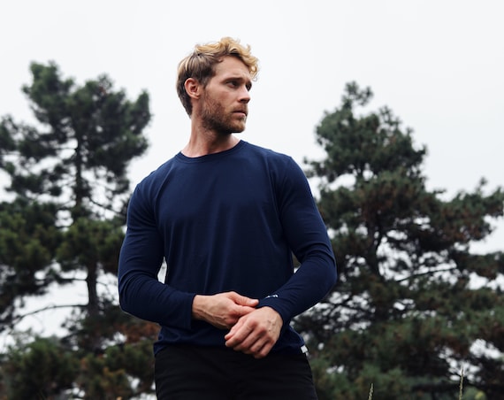 Organic Merino Wool Base Layer - Lightweight Thermal Wool Long Sleeve T-Shirt for Men | Perfect Men's Activewear & Lounge wear, Gift for Him