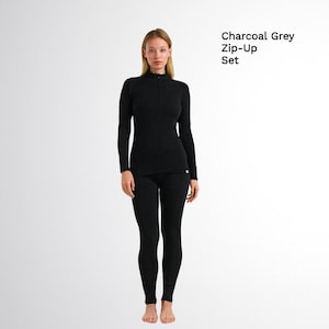 Womens base layer merino wool thermal set, sportswear winter running gear, lounge wear set, long underwear, thermal clothing Bild 13