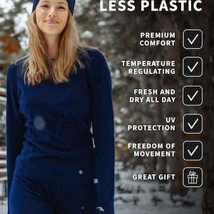 Womens base layer merino wool thermal set, sportswear winter running gear, lounge wear set, long underwear, thermal clothing Bild 11