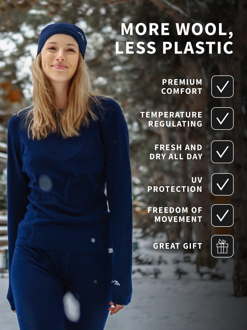 Womens base layer merino wool thermal set, sportswear winter running gear, lounge wear set, long underwear, thermal clothing Bild 11