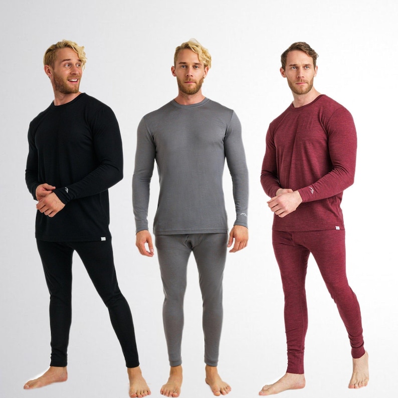 Merino wool thermal set mens base layer long underwear, mens loungewear set, merino base layer thermal wear, lounge wear set, long johns image 5