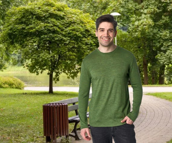 Organic Merino Wool T-Shirt for Men, Lightweight Long Sleeve Shirt, Natural Merino Tee | Thermal Wool Base Layer | Gift for man