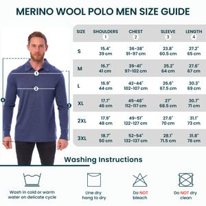 Merino wool shirt for men, casual polo shirts, long sleeve polo, thermal underwear, undershirt image 8