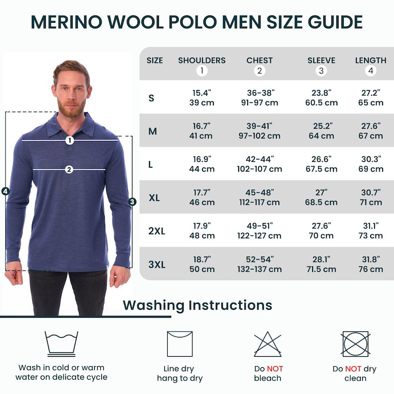 Merino wool shirt for men, casual polo shirts, long sleeve polo, thermal underwear, undershirt image 8