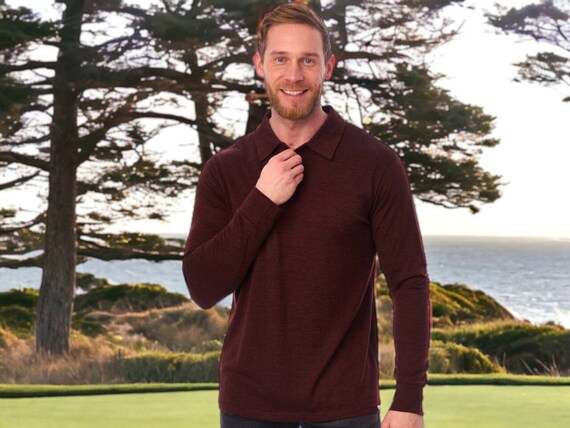 Premium Merino Wool Polo Shirt for Men | Long Sleeve Organic Base Layer | Thermal Apparel | Comfortable Merino Wool Top
