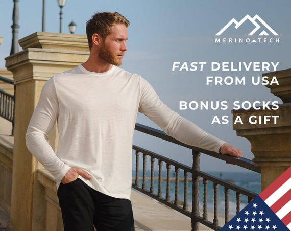 Men's Natural Wool Base Layer: Merino Wool Long Sleeve T-Shirt, Organic Crewneck Lounge Wear, Thermal Activewear, Mens Sweatshirt