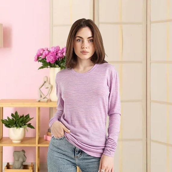 Merino wool shirt: sweartshirt merino base layer thermal shirts, gymwear for women thermal underwear, ladies running top, long sleve top