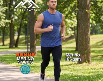 Sport leggings Merino Pants mens wool leggings base layer underwear, running clothes, gymwear, thermals