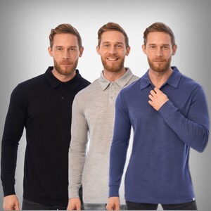 Merino wool shirt for men, casual polo shirts, long sleeve polo, thermal underwear, undershirt image 20