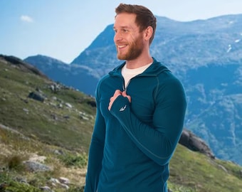 Merino wool thermal long sleeve lightweight hoodie, merino wool hoodie mens hiking clothes, half zip sweatshirt, blank hoodie, merino tshirt