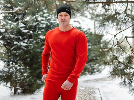 Merino Wool Long Sleeve Shirt | Men's 100% Organic Thermal Underwear & Cozy Lounge Wear | Soft Base Layer | Premium Merino Midweight 250 gsm