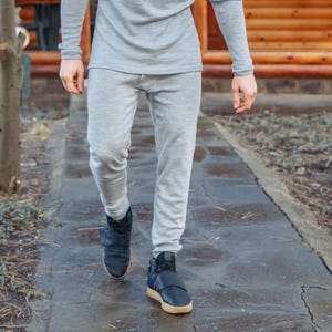 Men workout clothes: workout leggings merino wool Long Johns + Socks, Merino Base Layer Thermal Undewear Wool Mens Pants, Midweight 250 gsm image 6