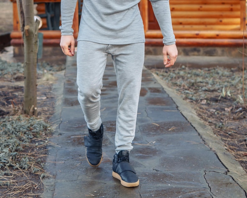 Men workout clothes: workout leggings merino wool Long Johns + Socks, Merino Base Layer Thermal Undewear Wool Mens Pants, Midweight 250 gsm image 6