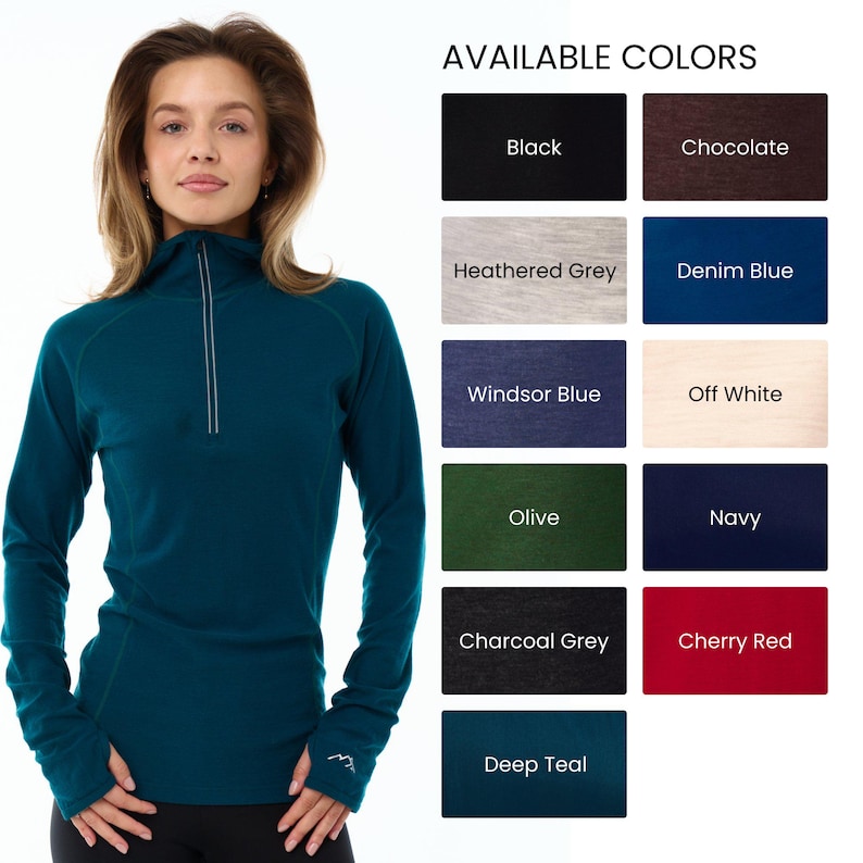 Merino wool hoodie base layer thermal shirts, zipper hoodie, lightweight hoodie, runner gear, gymwear bild 9