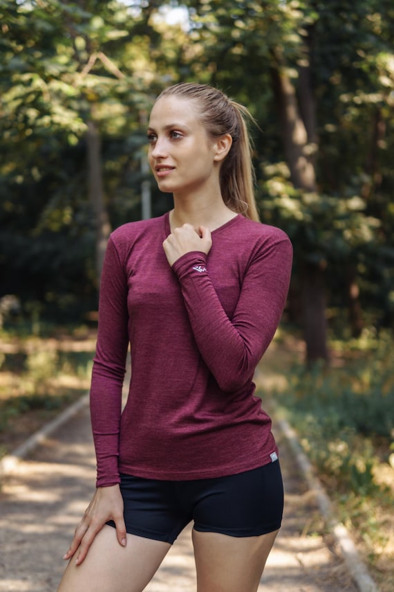 Merino shirt women base layer: Merino Wool Shirt & Socks, thermal long sleeve, hiking clothes, sweatshirt ladies running top, undershirt