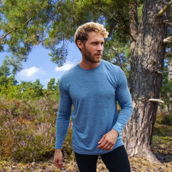 Mens hiking clothes: Merino wool shirt - merino base layer thermal long sleeve thermal shirts, mens running gear, gymwear, undershirt