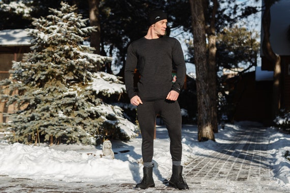 Merino Wool Base Layer Mens Pants, Wool Thermal Base Layer, Merino Heavyweight Thermal Underwear, Wool Leggings Long Johns + Gift Wool Socks