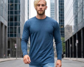 Mens base layer merino wool thermal long sleeve sweatshirt, true classic tees, hiking clothes