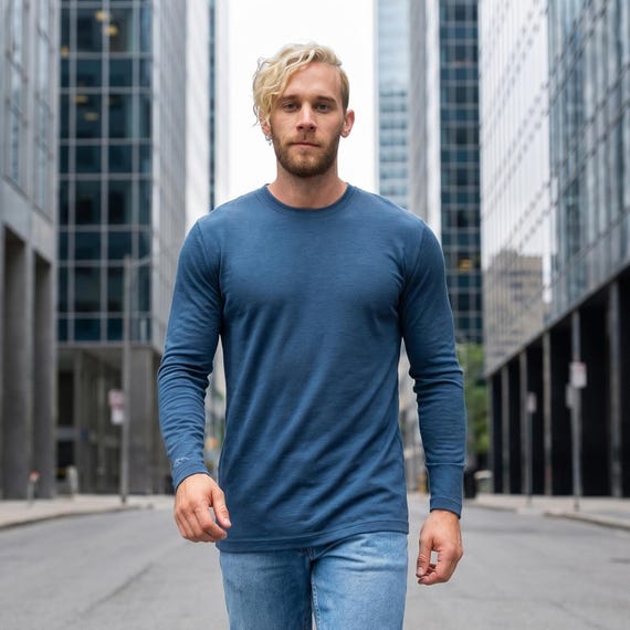 Mens base layer merino wool thermal long sleeve sweatshirt, true classic tees, hiking clothes