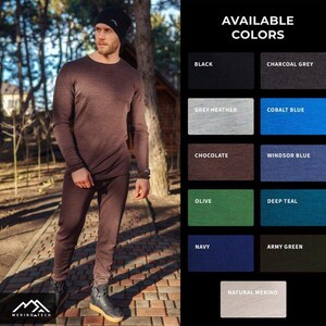 Men workout clothes: workout leggings merino wool Long Johns + Socks, Merino Base Layer Thermal Undewear Wool Mens Pants, Midweight 250 gsm image 9