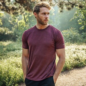 Merino base layer - merino wool shirt for men, merino wool thermal underwear, hiking outfit, gymwear, thermal shirts Burgundy