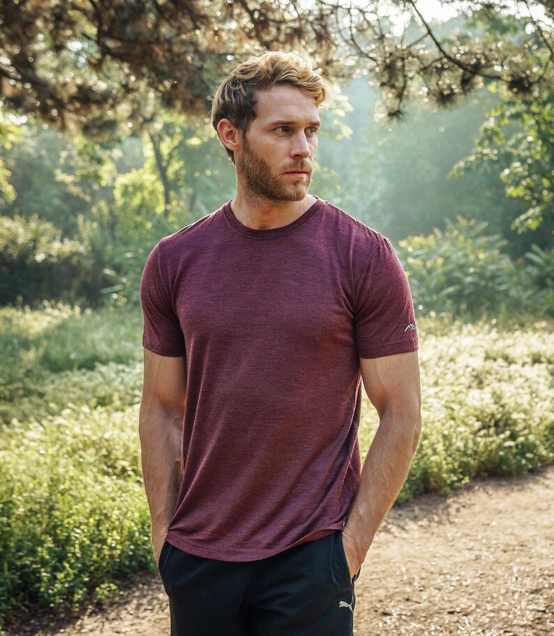 Merino base layer - merino wool shirt for men, merino wool thermal underwear, hiking outfit, gymwear, thermal shirts Burgundy