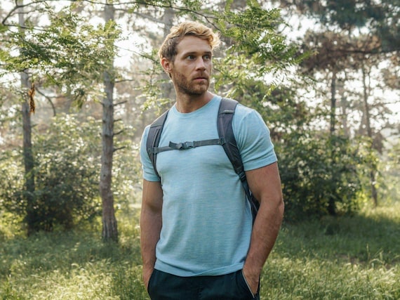 Shirts for Men | Merino Wool T-Shirt + Hiking Socks, Soft Mens Crewneck Tee, Organic Short Sleeve Top, Comfortable Activewear for Men