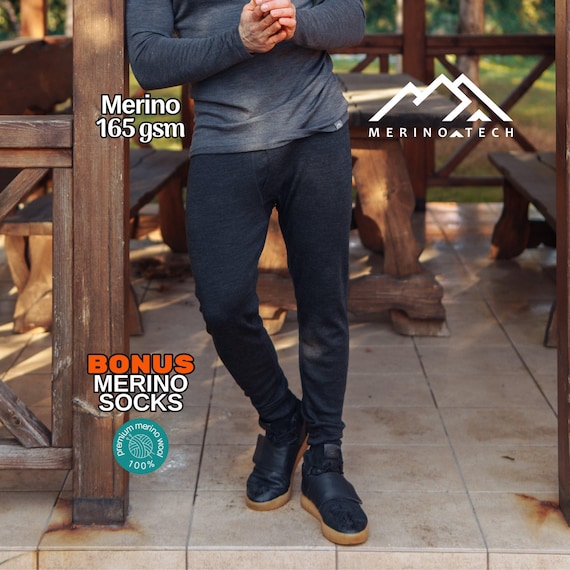 Merino wool pants, thermal leggings men, legging for sport, long johns, runner gear, gymwear
