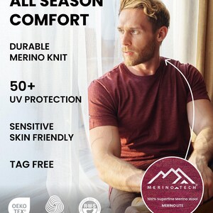 Merino wool shirt: merino base layer thermal shirts, mens running gear, wool t-shirt, gymwear men, mens hiking clothes, thermal underwear image 10
