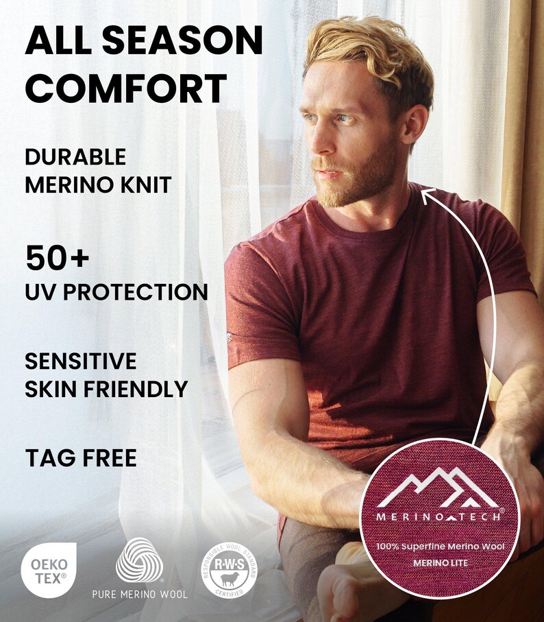 Merino wool shirt: merino base layer thermal shirts, mens running gear, wool t-shirt, gymwear men, mens hiking clothes, thermal underwear image 10