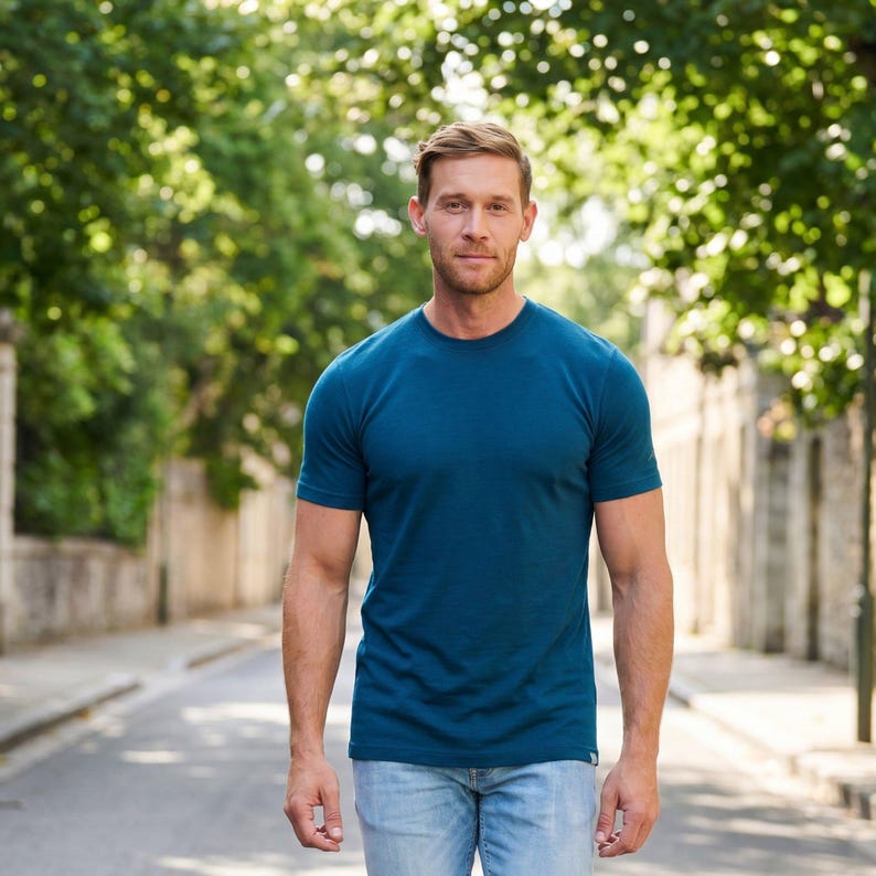 Merino wool shirt for men, mens base layers thermal shirts, hiking clothes, thermal tops, gymwear, runner gear imagem 17