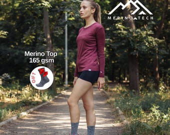Lightweight Merino Wool Top Thermal Base Layer Shirt, Women’s Long Sleeve Underwear, Undershirt