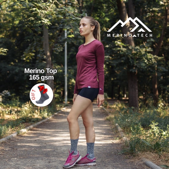 Lightweight Merino Wool Top Thermal Base Layer Shirt, Women’s Long Sleeve Underwear, Undershirt