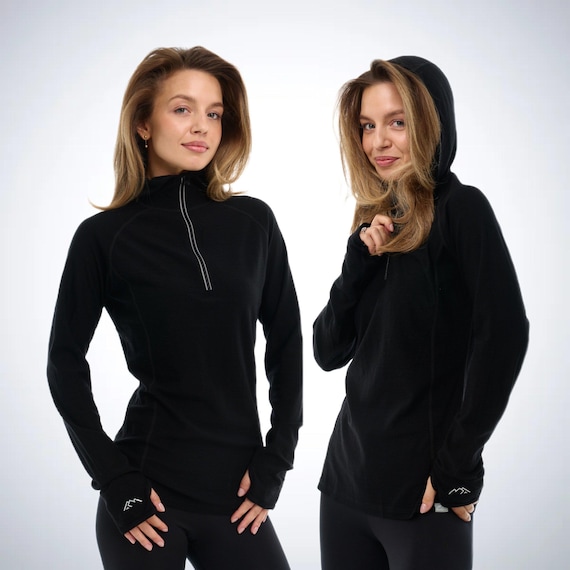 Hooded shirt, merino wool hoodie, thermal shirts, hiking clothes, half zip sweatshirt, runner gear