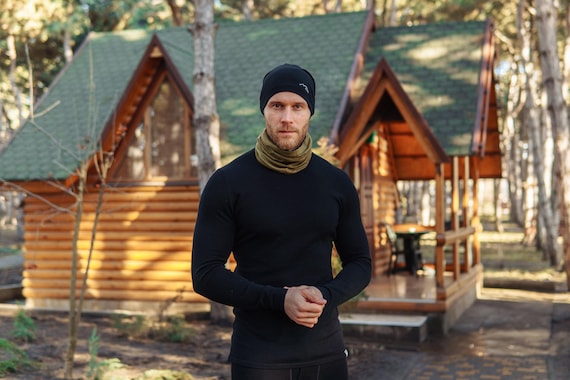 Men's Long Sleeve T-Shirt Merino Wool | Organic Midweight Base Layer Activewear for Men | Comfortable Thermal Underwear & Soft Loungewear