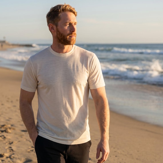 Merino wool shirt for men, mens base layers thermal shirts, hiking clothes, thermal tops, gymwear, runner gear