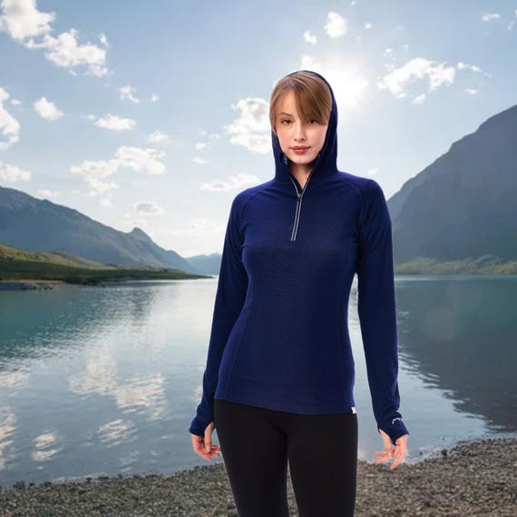 Lightweight hoodie ladies gym wear, hiking clothes half zip hoodie ladies running gear, merino wool thermal tops, thermal shirts runner gear