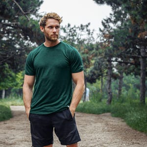 Thermal shirts - Merino wool shirt, men's thermal tee, hiking clothes, merino base layer mens undershirt, true classic tees, gymwear men Rainforest Green