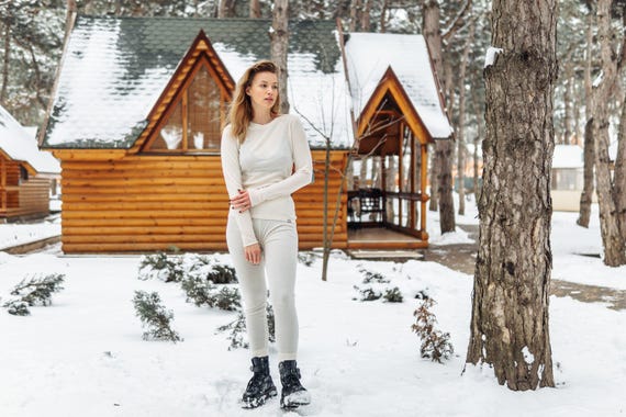 Pants for Women | Natural 100% Merino Wool Thermal Underwear Base Layer Leggings + Socks | Workout Outfits Bottoms | Premium Merino 250 gsm