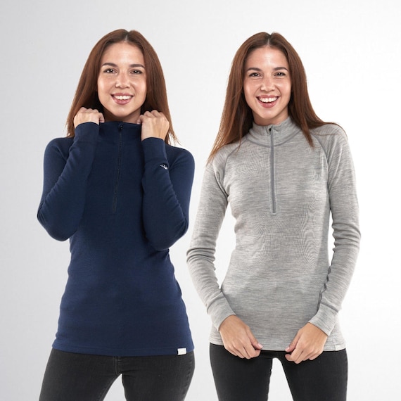 Womens Sweatshirt, Merino Wool Base Layer, Organic Half Zip Sweater, Midweight Merino Thermal Long sleeve Shirts women, high neck pullover