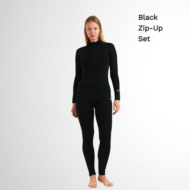 Womens base layer merino wool thermal set, sportswear winter running gear, lounge wear set, long underwear, thermal clothing Bild 12