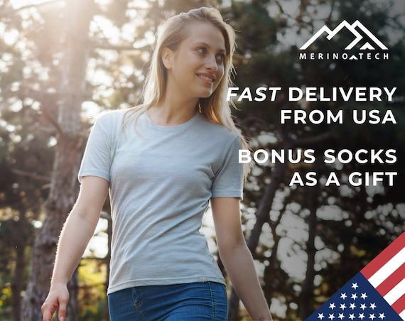 Womens base layer merino wool shirt, summer shirts ladies gym wear, running top women hiking clothes, undershirt t-shirt merino wool tshirt