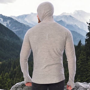 Hooded Long Sleeve for Men, Merino Wool Hoodie, Soft Quarter Zip Hooded Top, Organic Lightweight Merino Hoodie Mens 190 gsm, gift for man