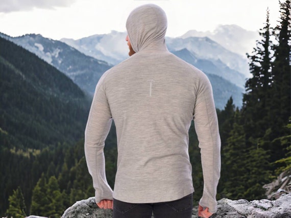 Hooded Long Sleeve for Men, Merino Wool Hoodie, Soft Quarter Zip Hooded Top, Organic Lightweight Merino Hoodie Mens 190 gsm, gift for man
