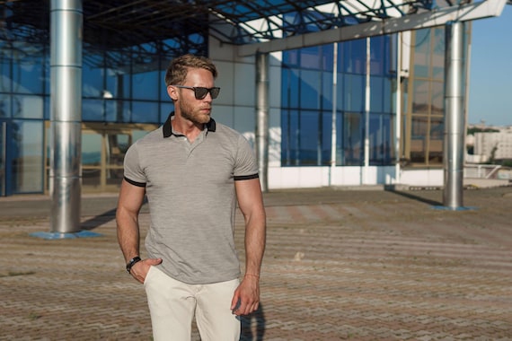 Mens Shirts: Organic T-Shirt - Natural Merino Wool Polo for Men, Soft Men's short sleeve shirt, Sustainable Tee, Office Wear, Gift for Him