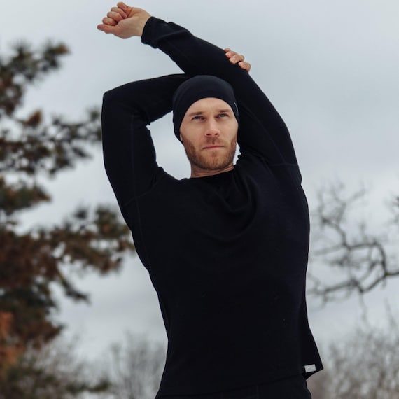 Organic Long sleeve Shirt for Men, Merino Wool Thermal Shirt + Merino wool hiking Socks, Premium Underwear, Long Sleeve Tee for Activity